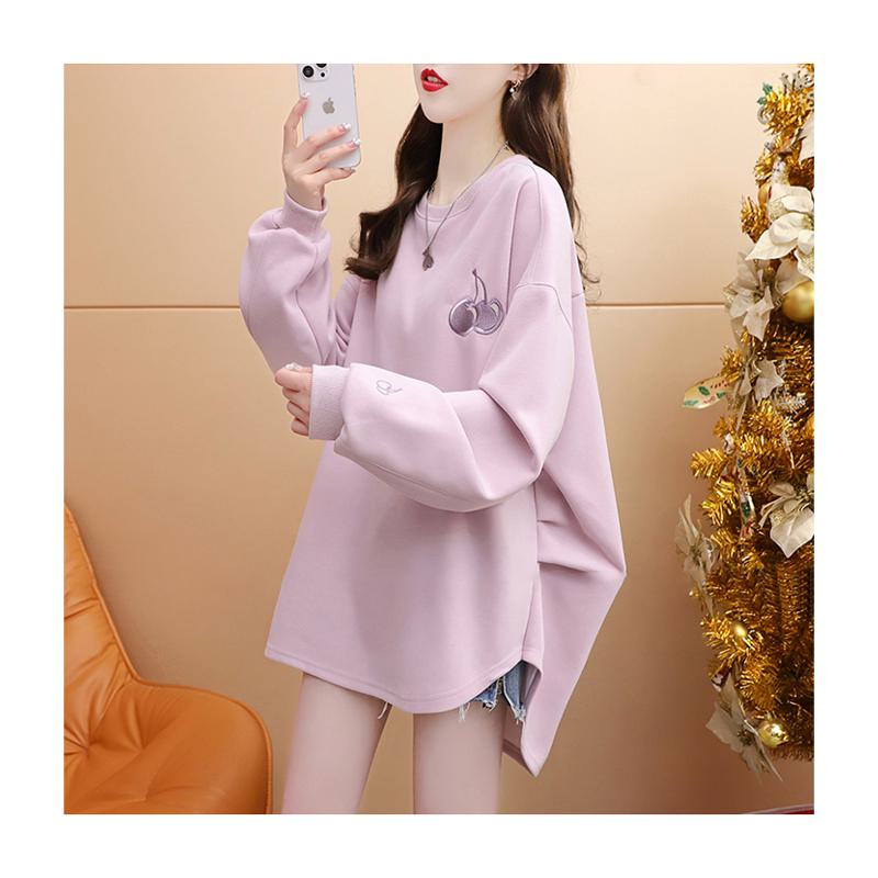 Embroidery Cherry Short In Front Long In Back Sweatshirt