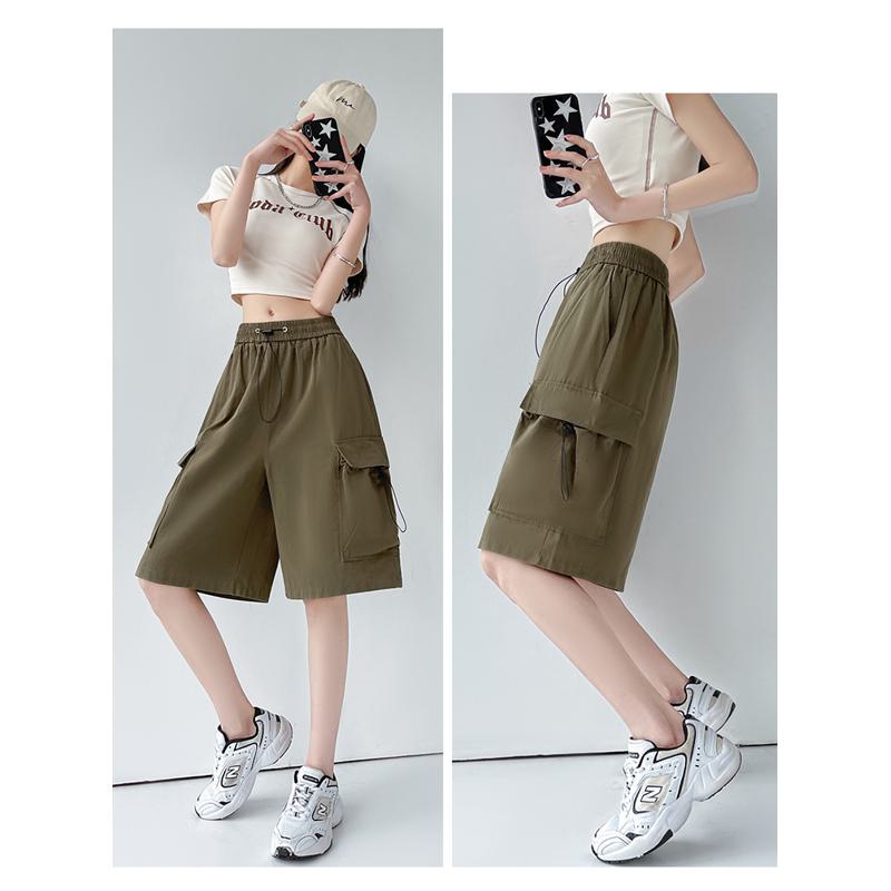 Drawstring Waist Casual Loose Fit Street Style Wide-Leg High-Waisted Slimming Shorts